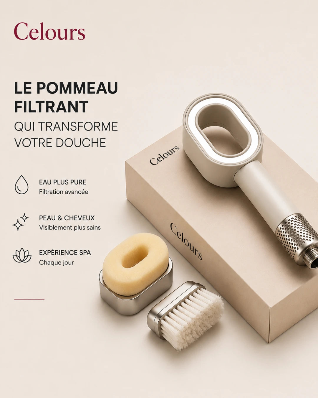 AquaGlow™Pommeau de douche filtrant 3-en-1 + 2 accessoires de soin