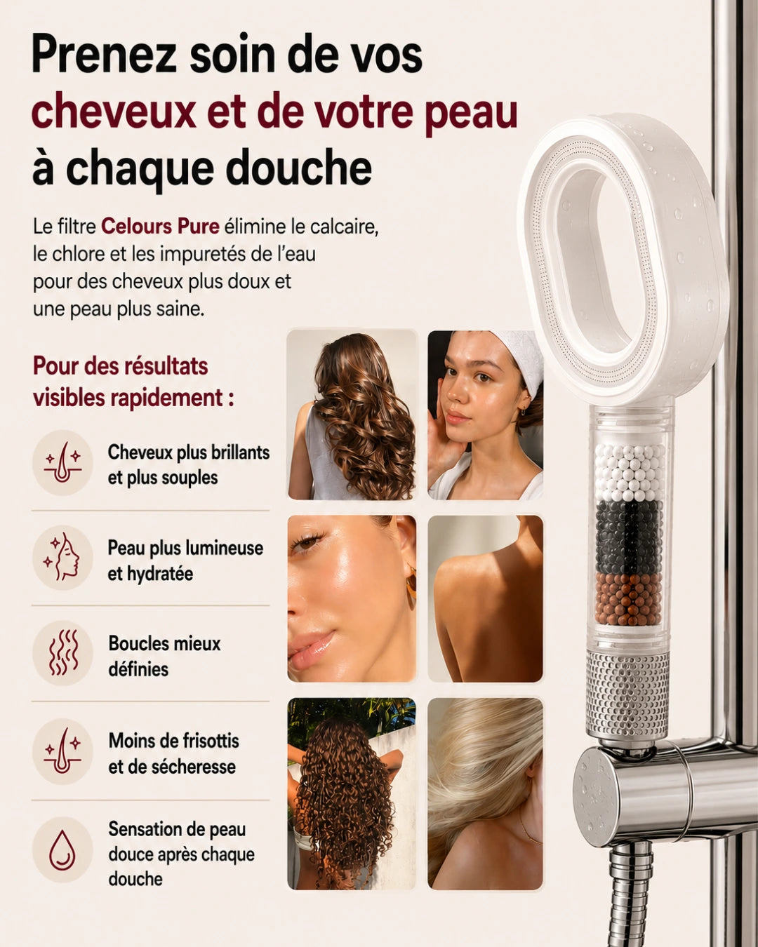 AquaGlow™Pommeau de douche filtrant 3-en-1 + 2 accessoires de soin