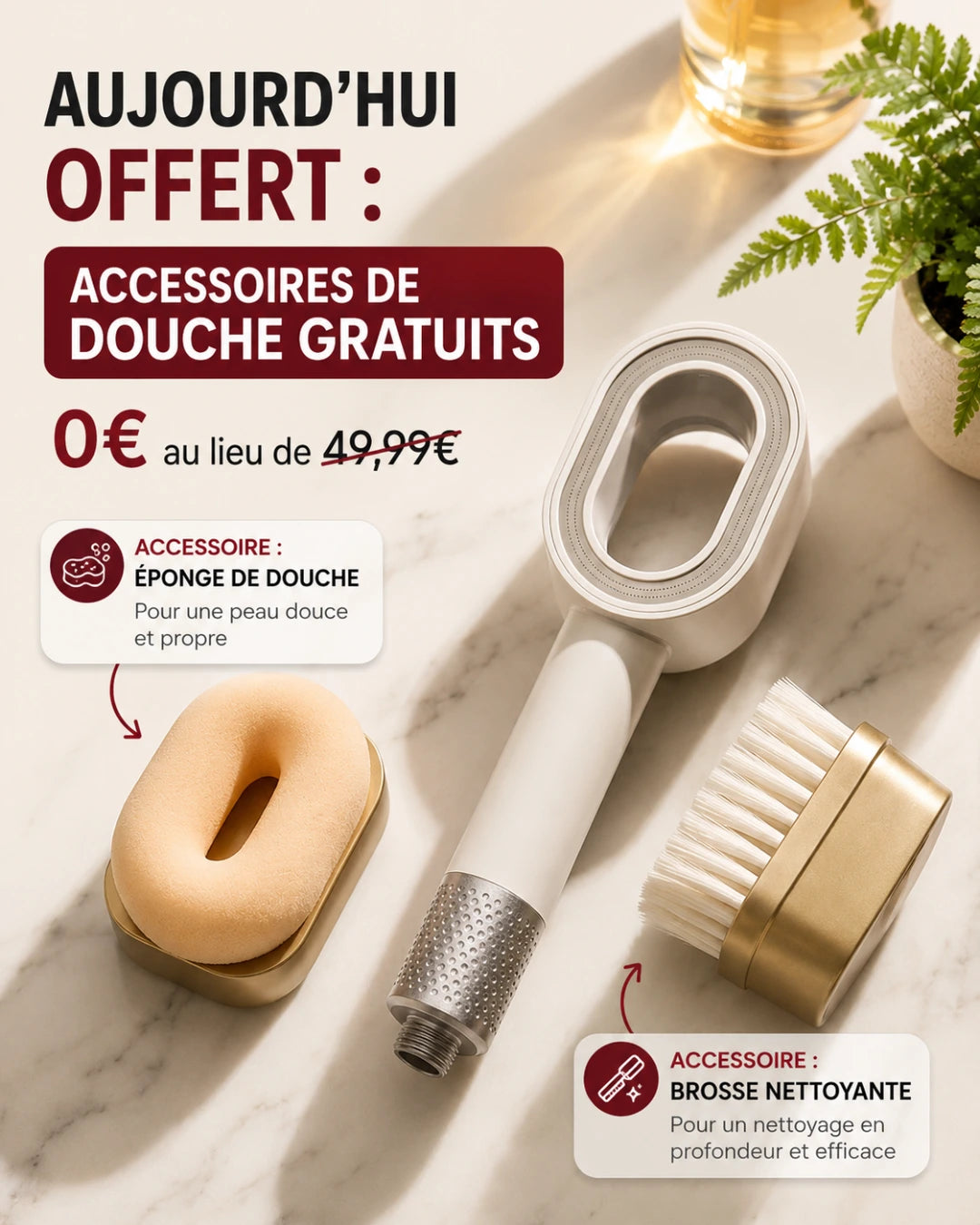 AquaGlow™Pommeau de douche filtrant 3-en-1 + 2 accessoires de soin