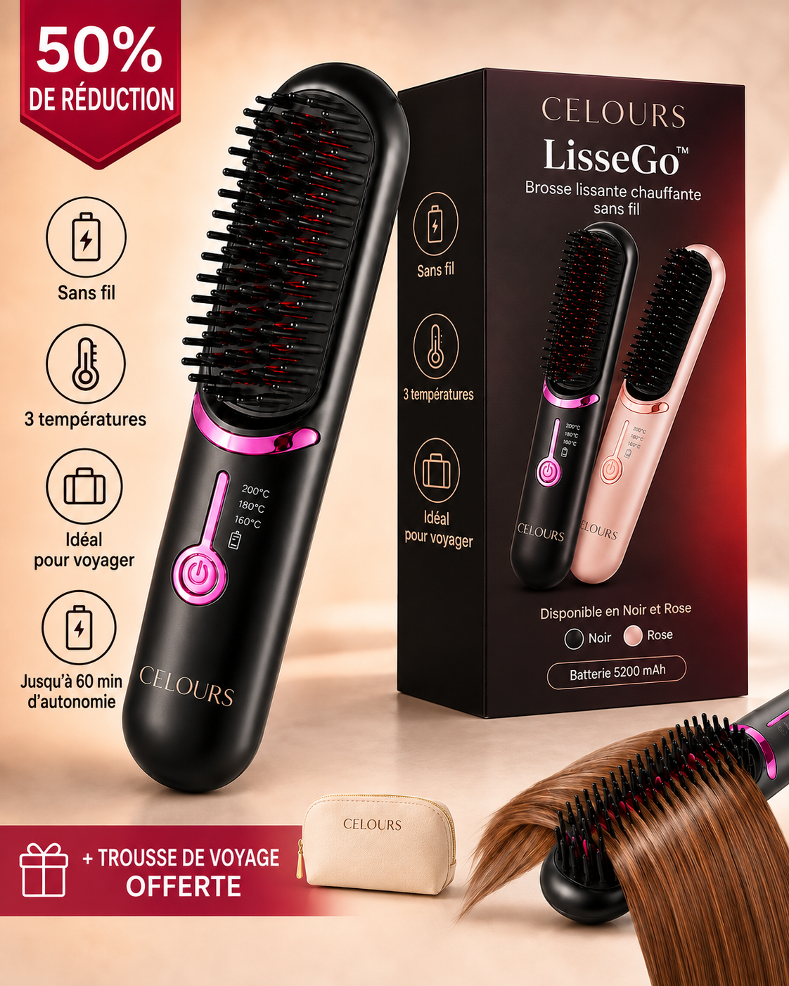 Celours LisseGo™ | Brosse lissante sans fil