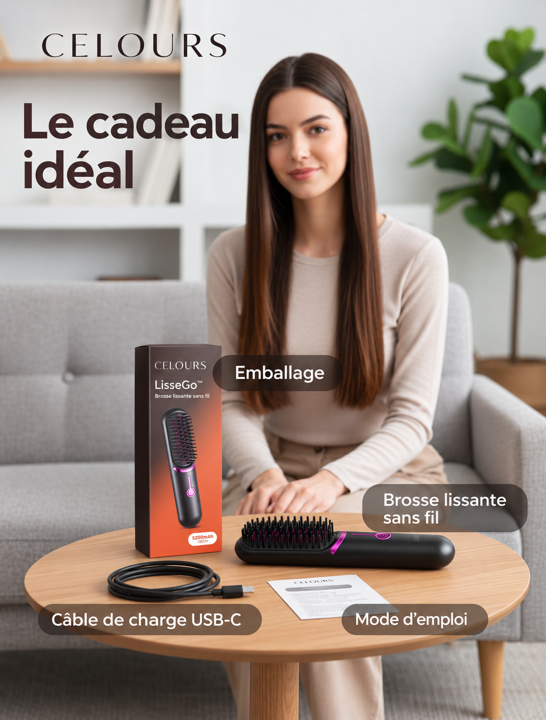 Celours LisseGo™ | Brosse lissante sans fil
